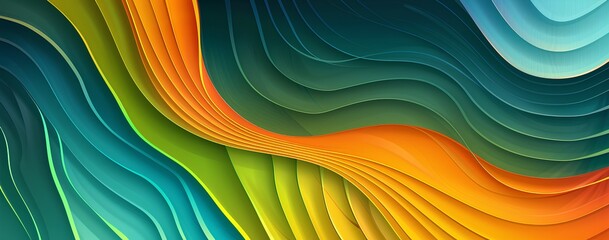 Wall Mural - Abstract background with colorful waves and curves. Abstract wavy pattern in green, blue, and orange colors. Background design for banner, poster or presentation