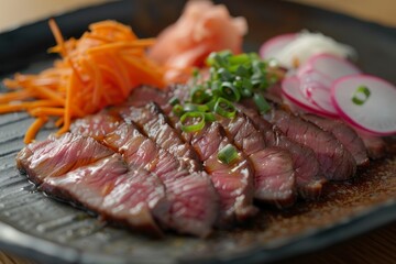 Canvas Print - Wagyu steak topped with radish and scallion served with Ponzu sauce