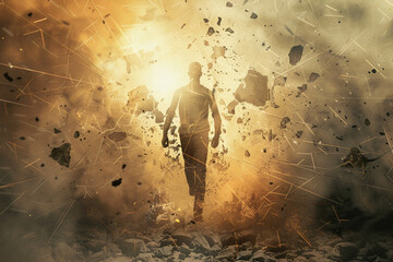Wall Mural - concept burnout - male afro american person who hold his head or neck with hands because of exhaustion and pain