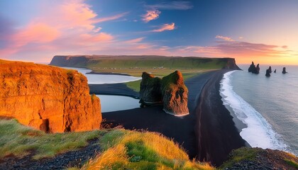 Wall Mural - view from dyrholaey to reynisfjara at sunrise iceland polar regions