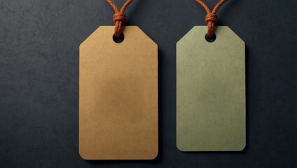 Two colored fashion label tag mockups on a colored background