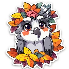  sticker of an adorable chibi cockatoo, simple flat illustration, cute and dreamy, white background, die cut sticker with border