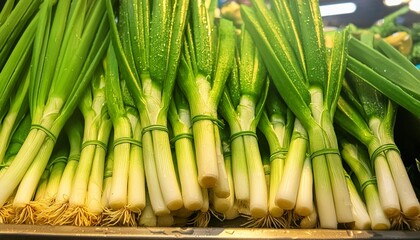 Wall Mural - scallions food green vegetable fresh market