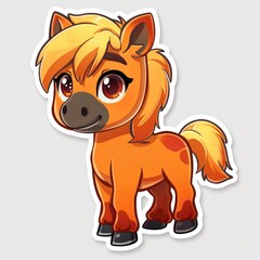  sticker of an adorable chibi horse, simple flat illustration, cute and dreamy, white background, die cut sticker with border