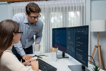 Wall Mural - team skilled developers program thinking newest coding creative website planning software project on
