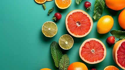 Sticker - Raw fruit assortment on a vibrant background. A fresh and healthy food choice.