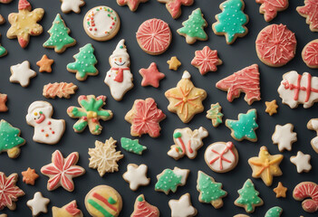 Wall Mural - A festive array of holiday-themed sugar cookies decorated with colorful icing isolated on transparen