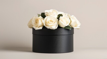 Wall Mural - Elegant Hat Box with White Roses on Isolated Background