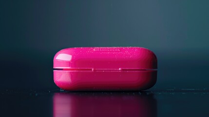 Canvas Print - Close up of pink pillbox on black table macro photography symbolizing health maintenance