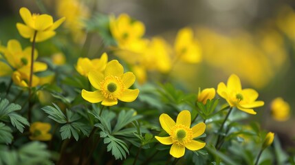 Sticker - Blooming yellow flowers in the spring a natural backdrop