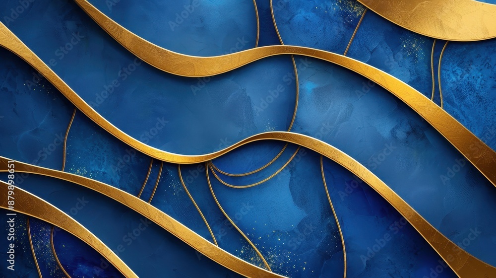 Luxurious, abstract design with interlocking gold and blue shapes ...