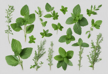 Wall Mural - Set of healthy herbs elements Fresh peppermint isolated on transparent background