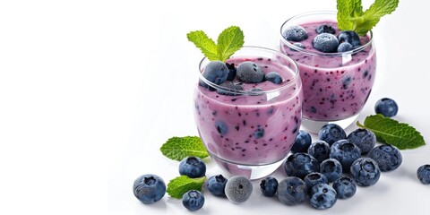 Two glasses filled with fresh blueberries and mint leaves, perfect for a healthy snack or summer drink