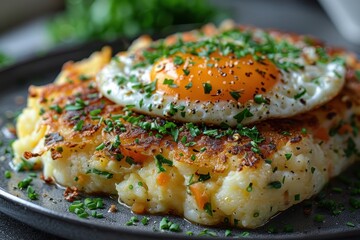 Wall Mural - A serving of bubble and squeak, made from leftover vegetables, served with a fried egg on top. 