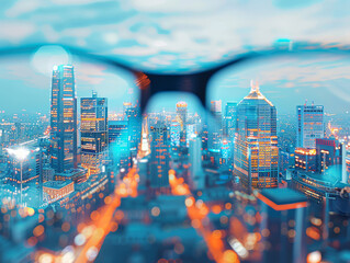 Wall Mural - Modern bright view of the city through glasses. Blurred background.