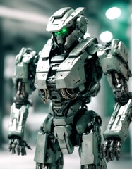 background mech pilot futuristic soldier green color metal gray battle fi 3d armor controlled sci rendering robot military scratched white standing science fiction machine tank future