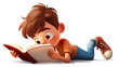 © Salva - Ilustración estilo pintura o dibujo animado, colores cálidos y alegres, niño leyendo un libro, estudiando felices, con fondo transparente