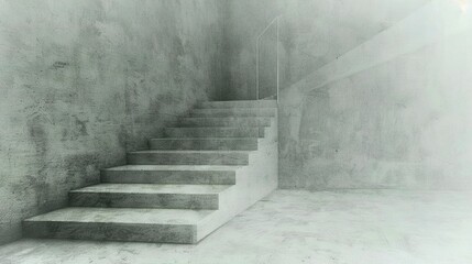 Poster -  B&W photo of concrete staircase in room with walls & flooring