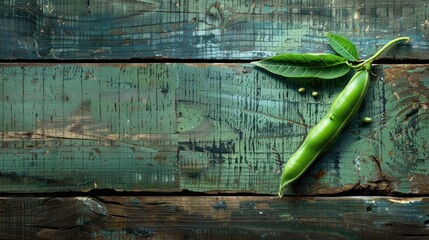 Canvas Print - Fresh Raw Green Bean Pod on Rustic Table with Copy Space