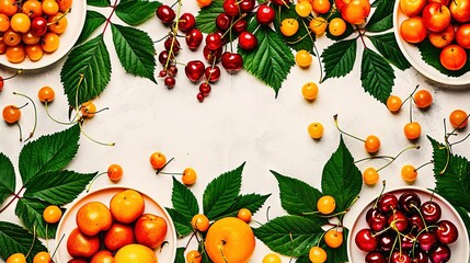 Poster -   Cherry-filled plates and bowls