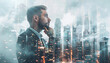 © Oleksiy - Thoughtful businessman on abstract city background. Research and employment concept