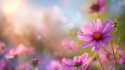 Wall Mural - background of cosmos flowers in a field