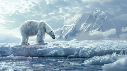 Wall Mural - A polar bear stranded on a shrinking ice floe