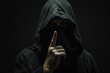 © AIGen - Silent Presence: Dark and Mysterious Figure in Black Hood, Symbolizing Secrecy and Deception