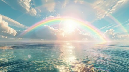 Wall Mural - rainbow is seen above ocean