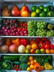 Wall Mural - Refrigerator is full of fresh fruits and vegetables