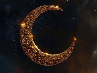 Wall Mural - gold crescent moon with stars on it