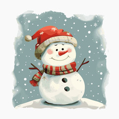 Canvas Print - Cute Cartoon Christmas Snowman Character