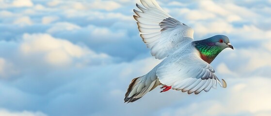 Sticker -   White bird flying in sky, wings spread - Green and Blue