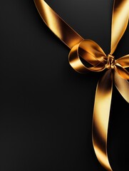 Wall Mural - gold ribbon is tied in bow and is placed on black background