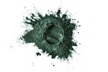 Poster - A close-up view of a small container filled with vibrant green powdered eye shadow