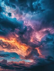 Wall Mural - sky is filled with clouds and lightning bolts