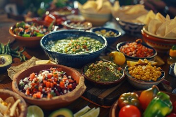 Sticker - Table full of Mexican food including guacamole, salsa, and tortilla chips