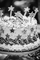 Wall Mural - Cake with stars on it is sitting on plate