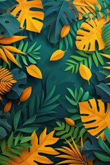 Sticker - Colorful image of tropical forest with green and yellow leaves