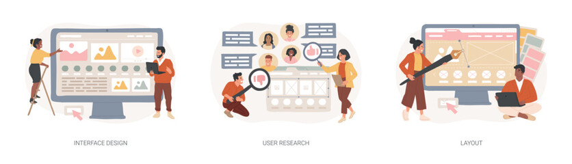 Wall Mural - user interface development isolated concept vector illustration set.