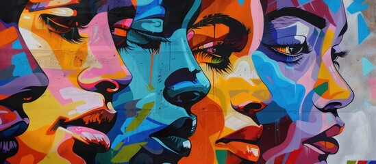 Sticker - Vibrant Street Art Mural of Women's Faces