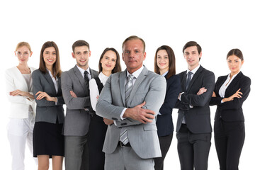 Poster - a lot of business people stand on white background