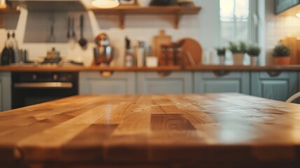 Canvas Print - Close up of modern kitchen s tidy wood table