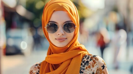 Wall Mural - Young Woman Wearing a Hijab and Sunglasses