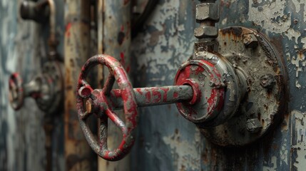 Wall Mural - Rusty pipe with red knob on it