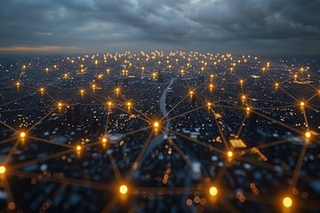 Sticker - Cityscape Network: A Digital Web Connecting Urban Lights