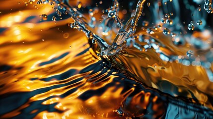 Poster - A high-angle view of a water droplet hitting a surface, creating a small splash