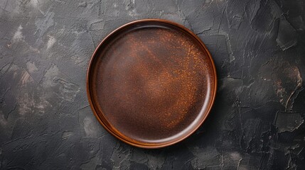 Wall Mural - Ceramic brown plate on dark background top view