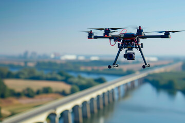 Drone inspecting a large bridge