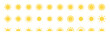 © Hendry - sun icon set. sun vector. sunshine icon set. sunlight effect. yellow sun symbol. sunshine vector sign collection. transparent background. heat. circle pattern. vector illustration.